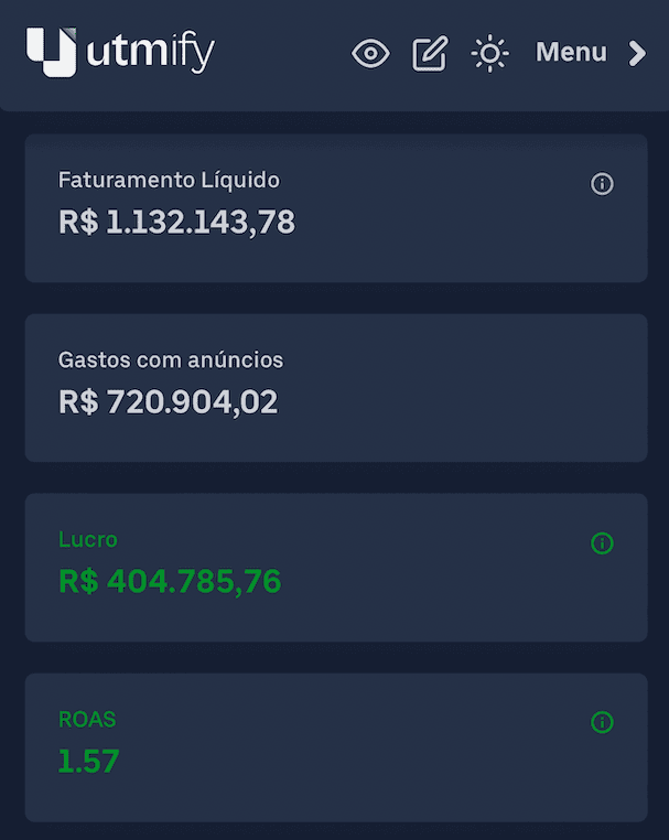 Resultados 1.1 milhões em 1 mês
